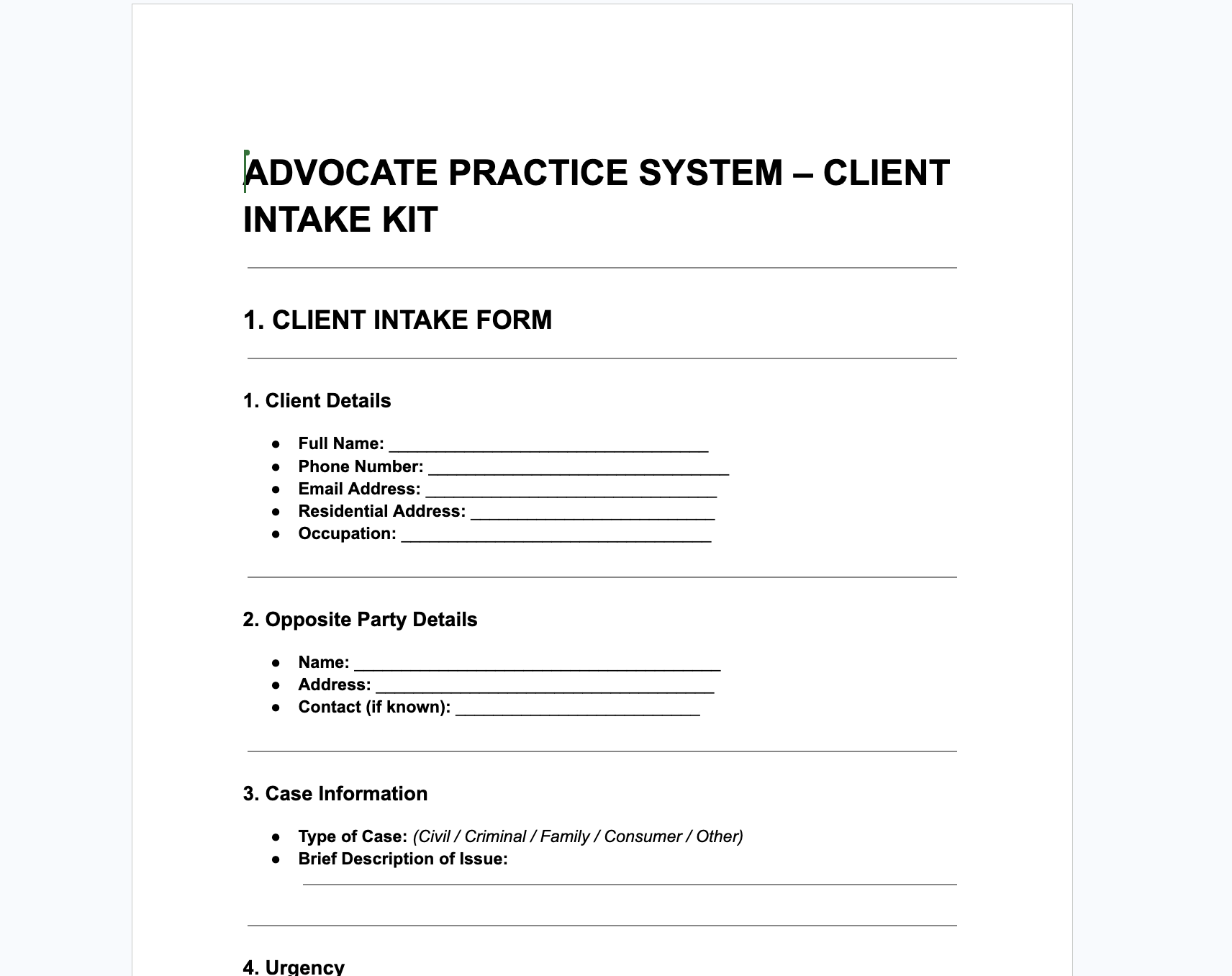 Client Intake Form Preview